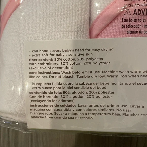 Baby Girl Pink Hooded Bath Towels Set Bundle NWT - Picture 2 of 5